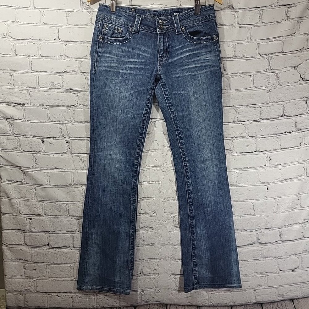 Miss Me Jeans Women’s Boot Sz 29 Blue Denim Embroidered Stretch JP5145B